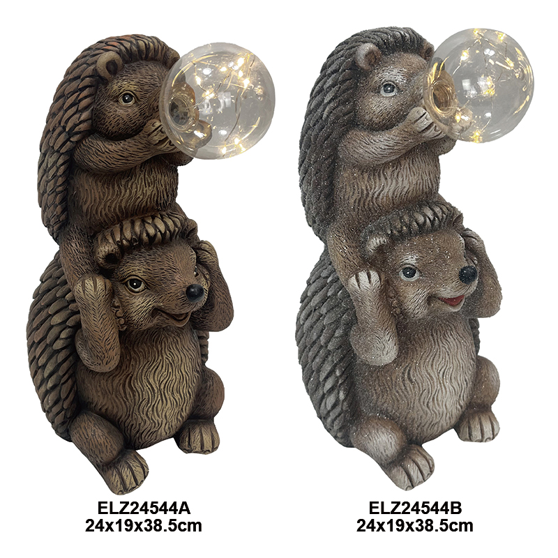 Fiber Clay Delightful Hedgehog With Bulbs Collection Garden Home Outdoor Indoor Decoration (1)