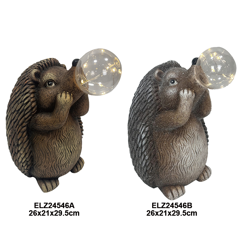 Fiber Clay Delightful Hedgehog With Bulbs Collection Garden Home Outdoor Indoor Decoration (7)