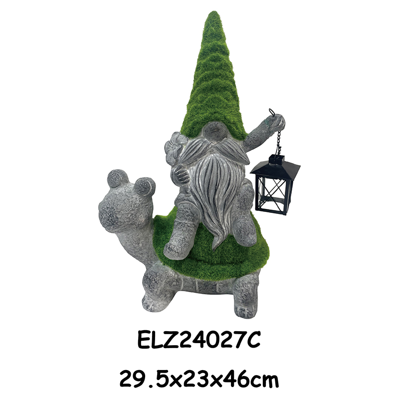 Влакнеста глина Статуи на гном с трева Гноми стоят и държат фенери Яздят на охлюви и жаби (3)