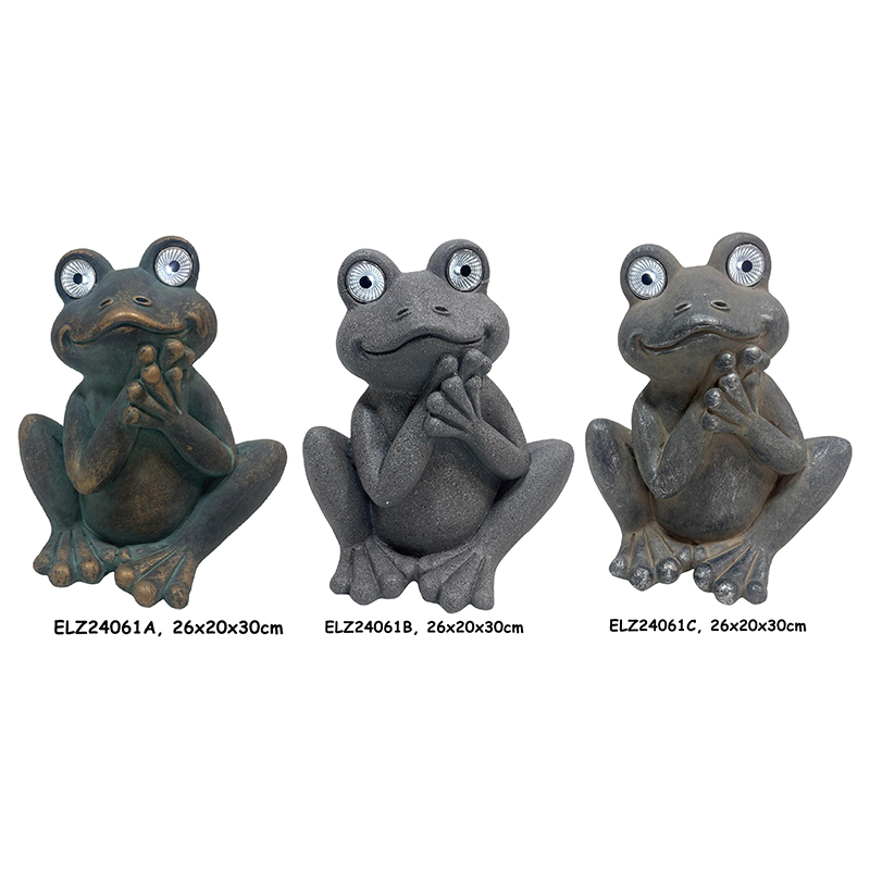 Fiber Clay Solar-Powered Playful Frog Statues Para sa Garden Patio Indoor Decor (17)