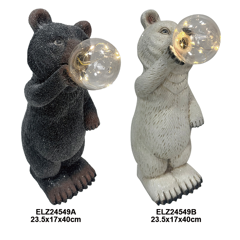 Garden Decor Fiber Clay Bear With Bulbs Collection Bear Statues Indoor Outdoor Decoration (1)