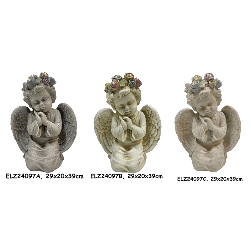 Graceful orando descansando sosteniendo cuencos estatuas de ángel hechas a mano decoración interior al aire libre (7)