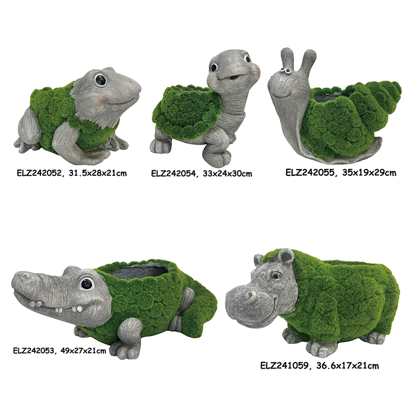 ຄົນປູກຫຍ້າລ້ຽງສັດ ຫອຍເຕົ່າ ຊ້າງ ກົບ Rhino Crocodile Deco-Pot (1)