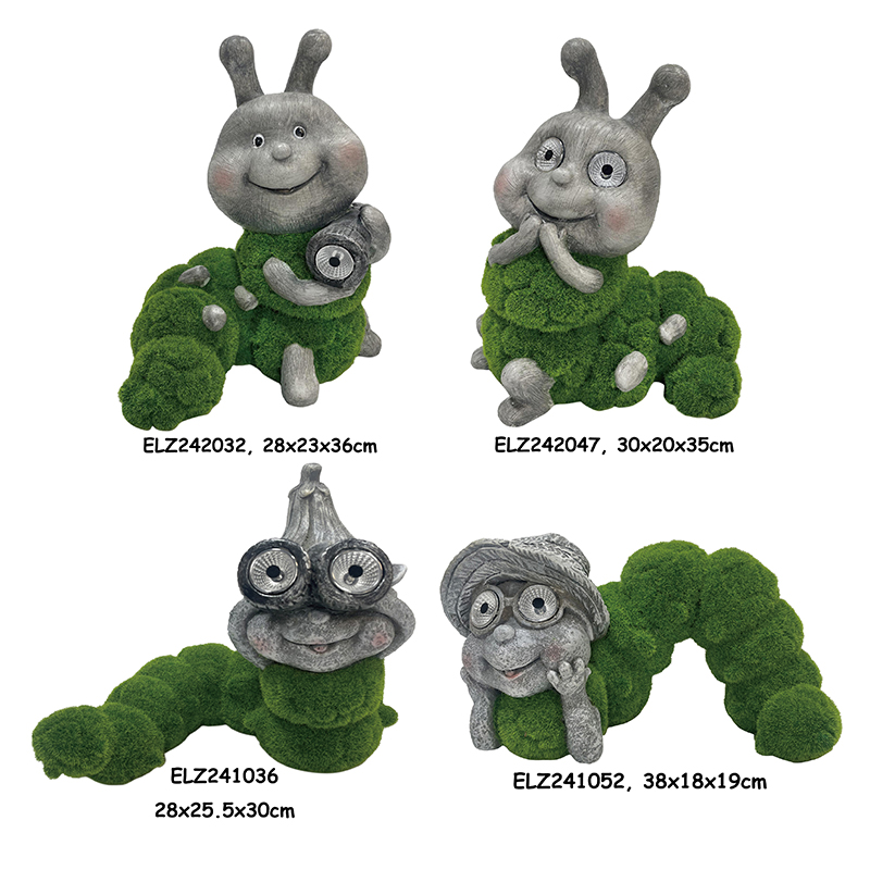 Ike anyanwụ akwadoro ahịhịa Frog Snail Sheep Caterpillar Statues (1)