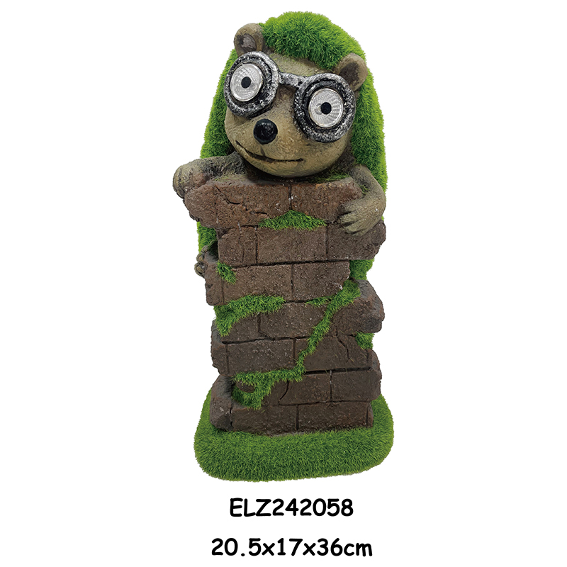 Figurines d'animaux de décoration de jardin à énergie solaire floquées d'herbe avec base de texture de brique (3)