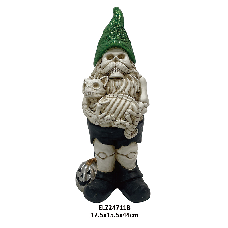 Akopọ Spooky Halloween Gnomes Di Egungun ati elegede gbe Broom ologbo Atupa ((3)