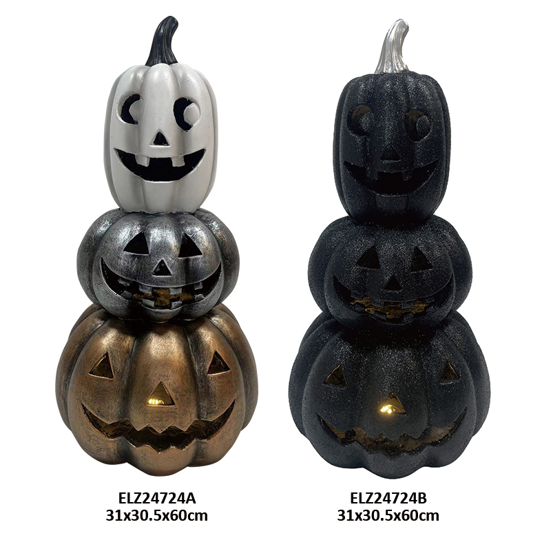 ของตกแต่งฮาโลวีนดินเหนียวไฟเบอร์ Handcrafted ฟักทองเหมือนผี Jack-O-Lantern Holiday Decor (13)