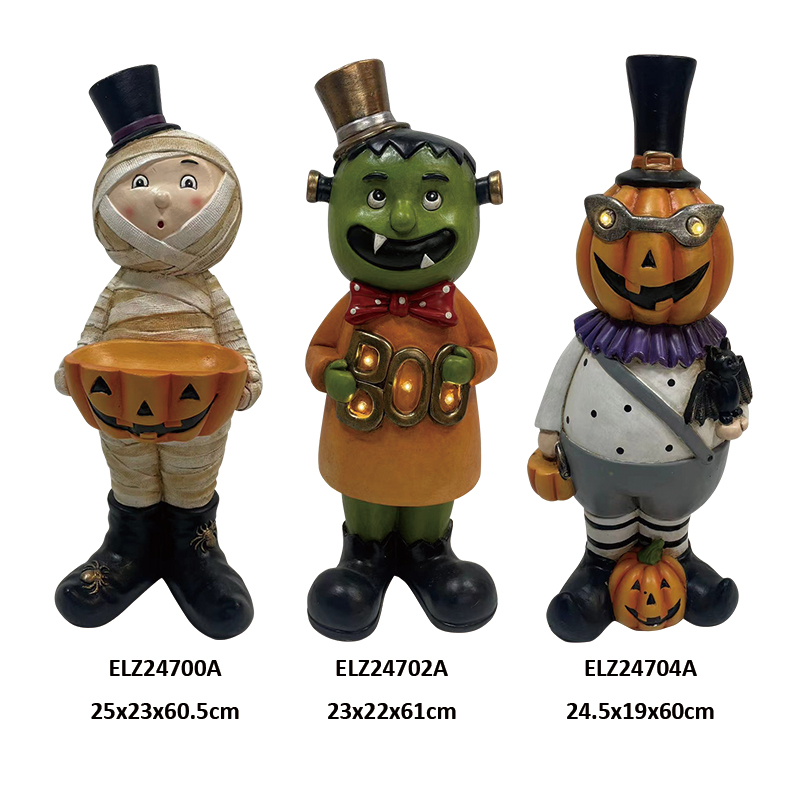 The Mummy Figure Holds Jack-o'-lantern Bowl Frankenstein Figure Dapper Pumpki