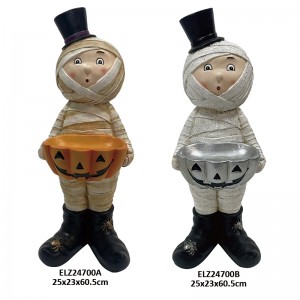 The Mummy Figure Holds Jack-o'-lantern Bowl Frankenstein Figure Dapper Pumpkin-head G (1)