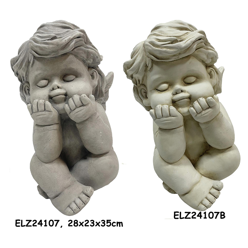Snodige engler og kjeruber-samling guttestatue Fiber Clay-statuer for hjem og hage (10)