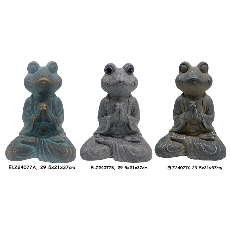 Whimsical Designs Meditéieren Stretching Pose Spillsaachen Frog Statuen Gäert Patios Indoor Dekoratioun (17)