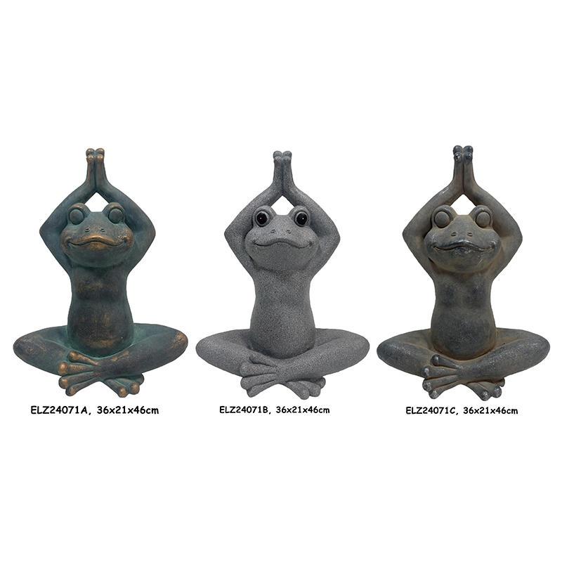 Whimsical Designs Meditar Estiramiento Pose Juguetonas Estatuas de Rana Jardines Patios Decoración Interior (5)