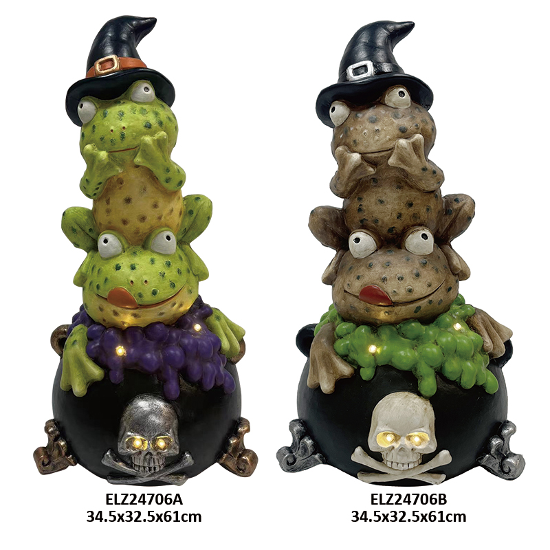 Halloween Decorations Spooky Stacked Witch Frogs Skeleton Skull Fiber Clay Home Decors (1)