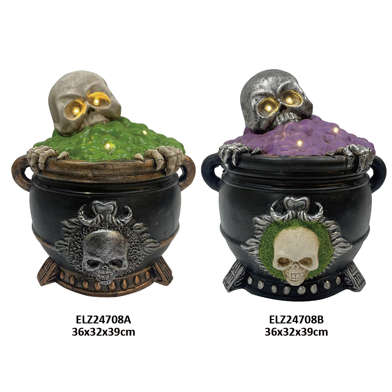 Halloween Decorations Spooky Stacked Witch Frogs Skeleton Skull Fiber Clay Home Decors (4)